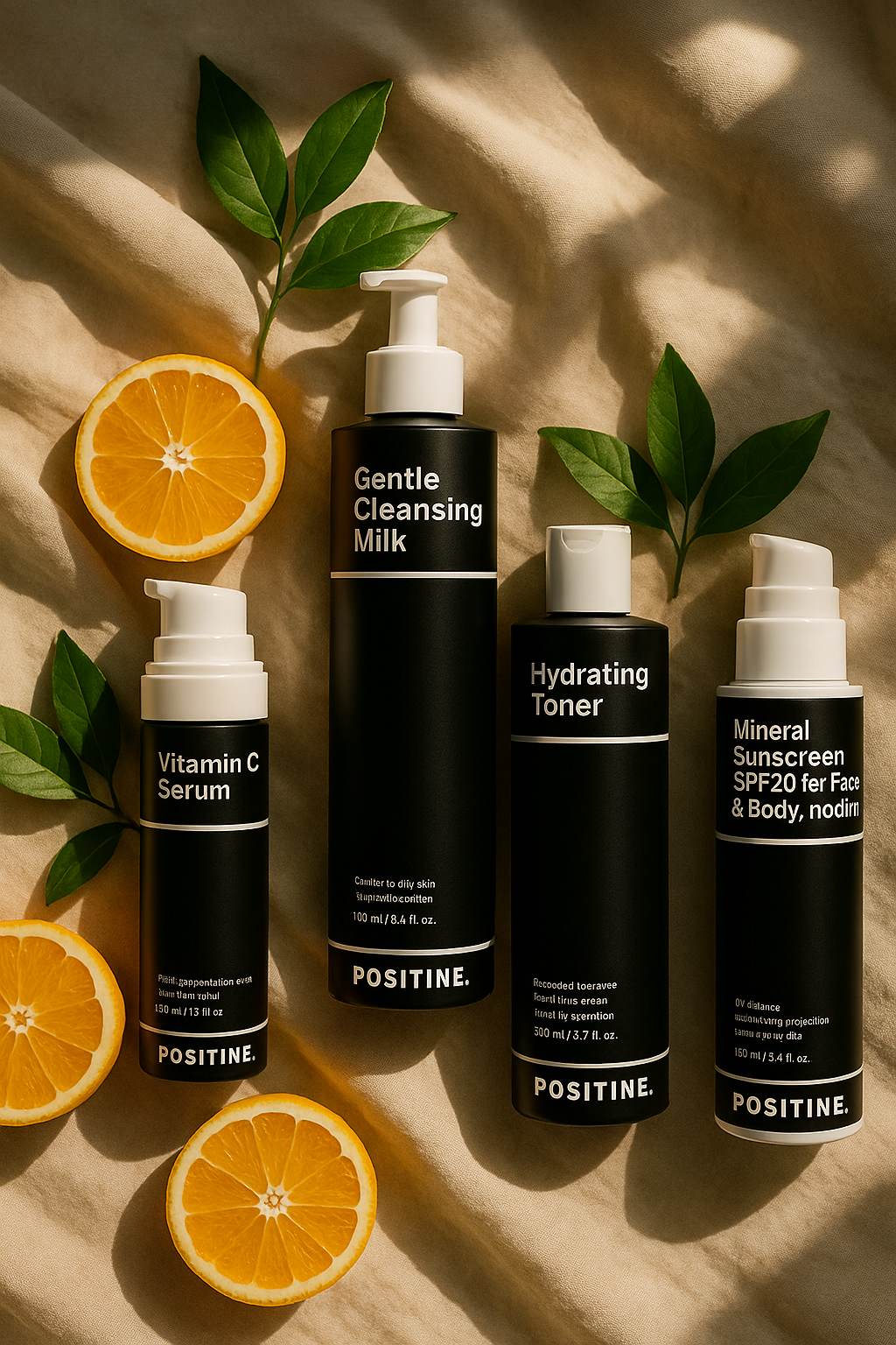 Evening skincare routine — Positine night cream, serum and cleanser set for overnight skin repair
