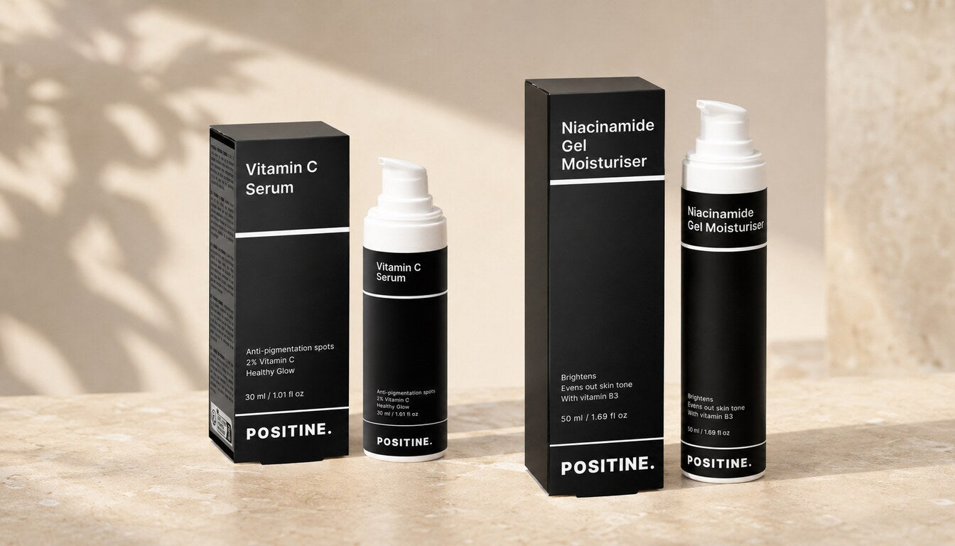 Positine Vitamin C Serum and Niacinamide Gel Moisturiser together